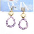 Mina Brand custom gold alloy metal  shell shape with acetate disc drop earrings